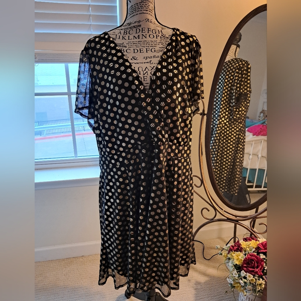 Torrid Black and Gold Polka Dot Dress Sz3